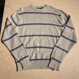 Vintage Rugged Men's XL Grey Striped Knit Sweater Crew Neck Grandpa Winter EUC